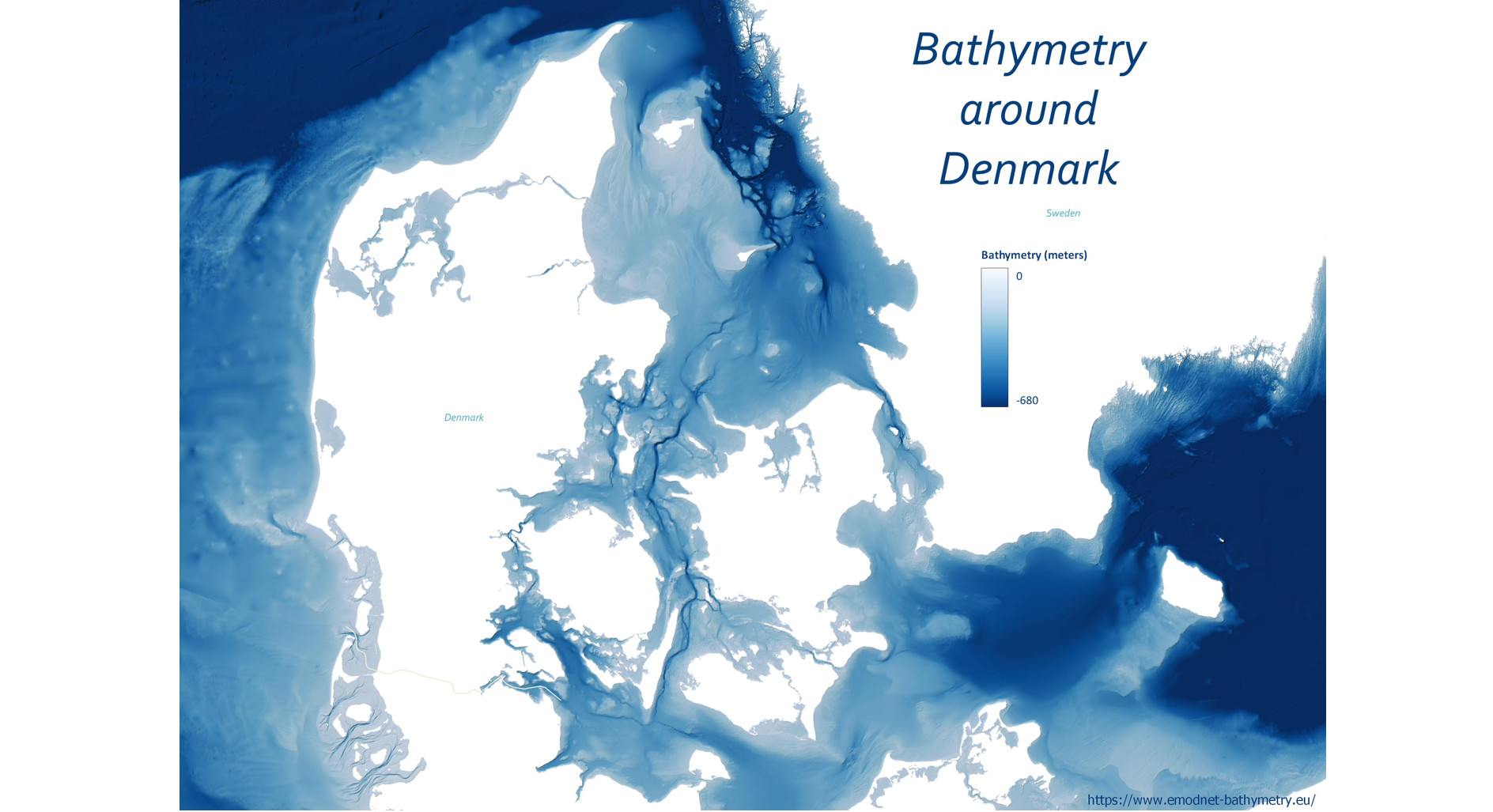 Bathymetry around Denmark