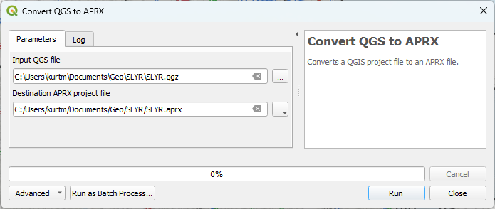 Convert QGIS to APRX 